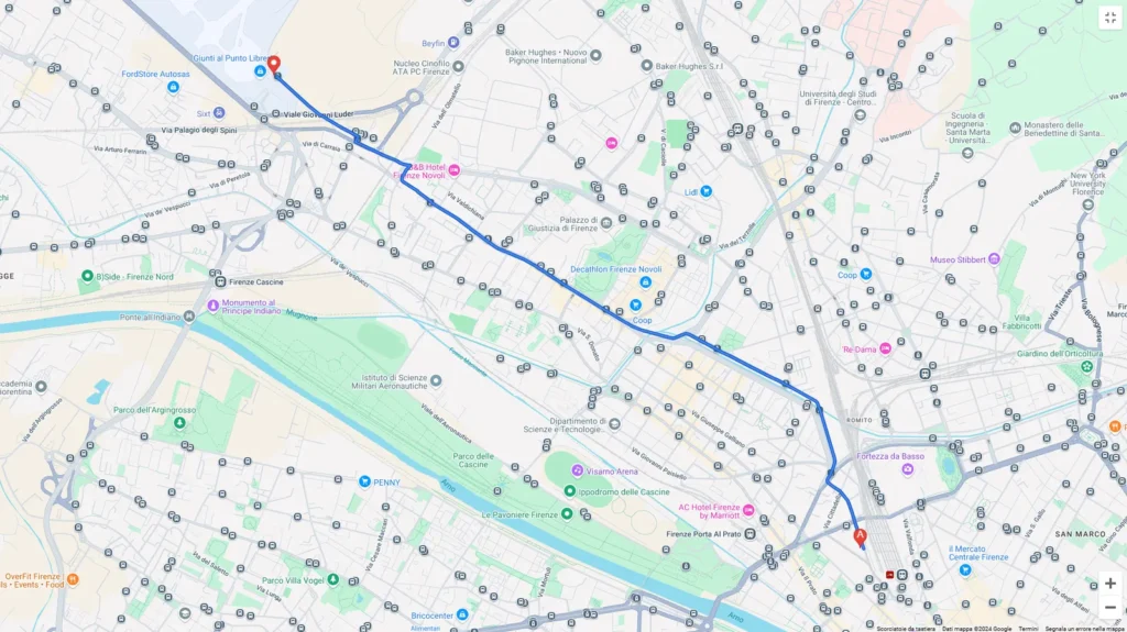 Come arrivare dall’aeroporto di Firenze Peretola al B&B Marbò Florence con la tramvia T2