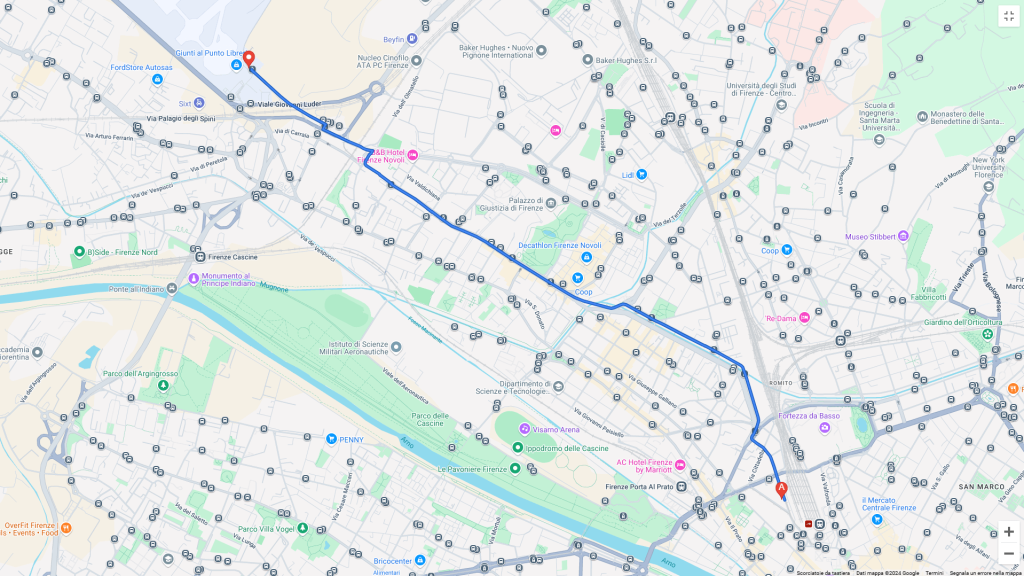 Come arrivare dall’aeroporto di Firenze Peretola al B&B Marbò Florence con la tramvia T2